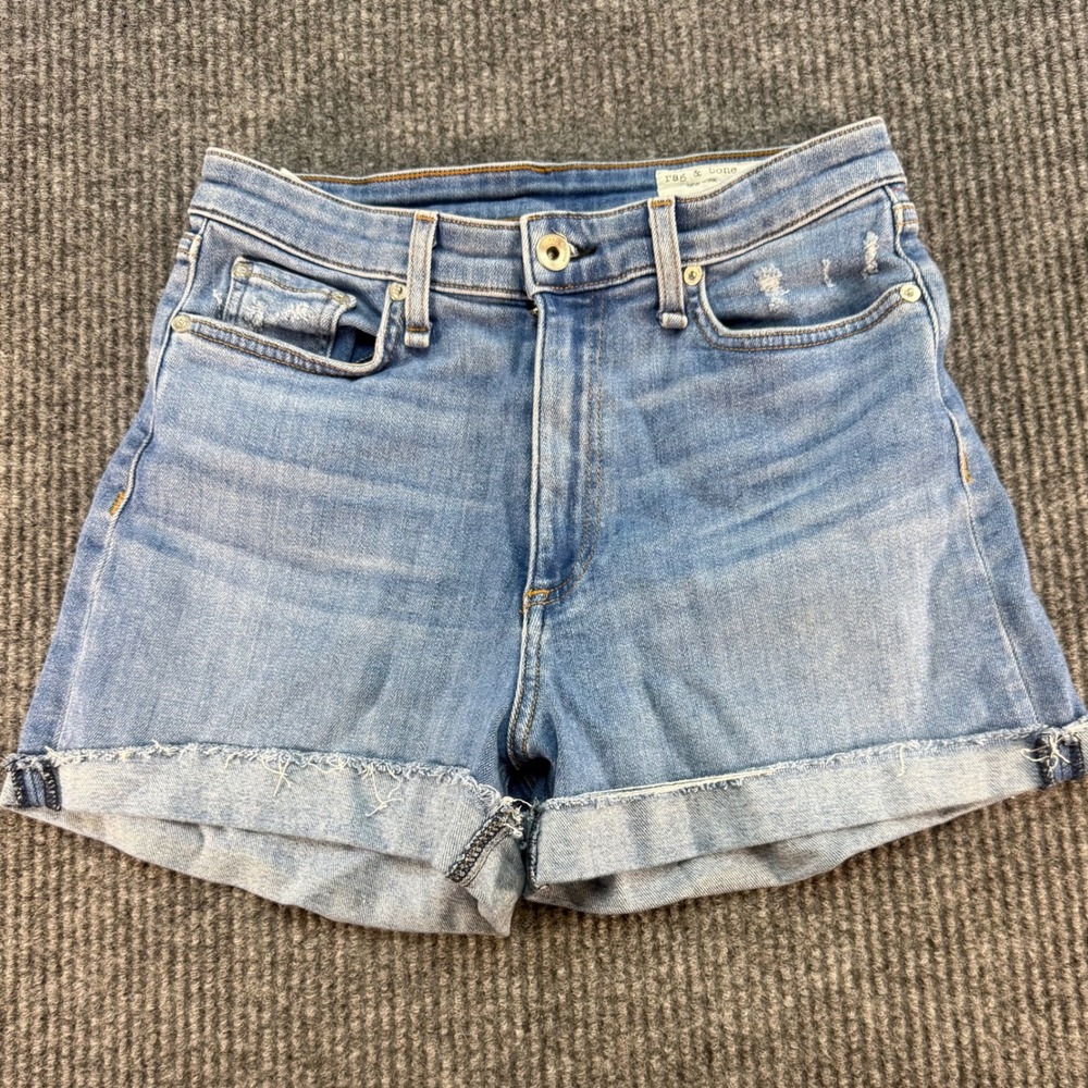 Rag & Bone Nina High-Rise Short Palmer Light Wash Denim Distressed Size 27